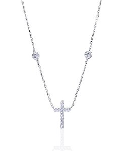 Colar Cruz e Ponto de Luz Elo Português 45cm - Prata 925