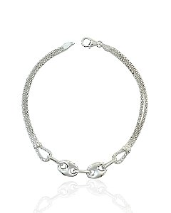 Pulseira Pipoca 2 Fios com Elos 18cm - Prata 925
