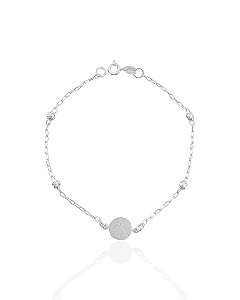 Pulseira Bolinhas com Plaquinha de Nossa Senhora 18cm - Prata 925