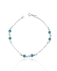 Pulseira 6 Zircônias Verde Água Elo Português 19cm - Prata 925