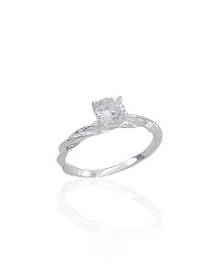 Anel Solitário Detalhe Torcido Zircônia Cristal - Prata 925