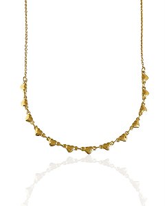 Colar Chocker Corações Elo Português 35cm - Banho de Ouro 18k