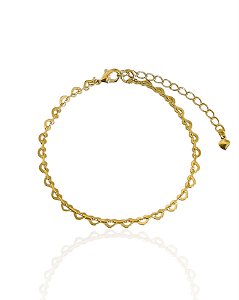 Pulseira Corações Interligados 16cm - Banho de ouro 18k