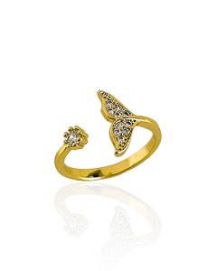 Anel Regulável Rabo de Sereia Cravejados com Zircônias Cristal - Banho de Ouro 18k