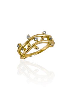 Anel 2 Galhos Paralelos com pontos de luz de Zircônia Cristal - Banho de Ouro 18k