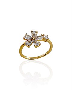 Anel Flor de Zircônia Cristal - Banho de Ouro 18k