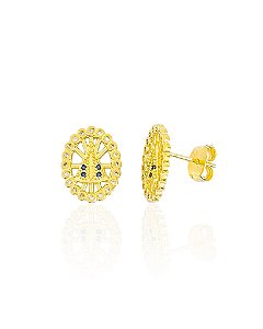 Brinco Nossa Senhora Oval Cravejado - Banho de Ouro 18k