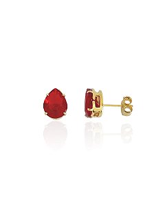 Brinco Gota Zircônia Vermelho - Banho de Ouro 18k