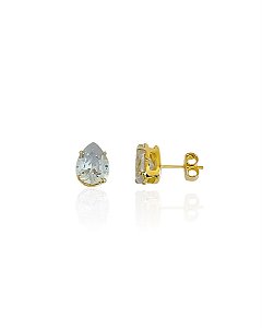 Brinco Gota Zircônia Cristal - Banho de Ouro 18k