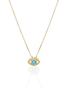 Colar Olho Grego Cravejado Vazado 45cm - Banho de Ouro 18k