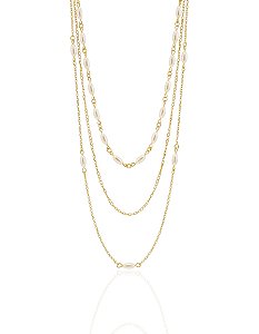 Colar Triplo com Pérolas 40/45/50cm - Banho de Ouro 18k