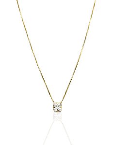Colar Ponto de Luz Zircônia Quadrada 45cm - Banho de Ouro 18k