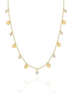 Colar Medalhas Onduladas e Zircônias 40cm - Banho de Ouro 18k