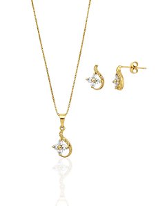 Conjunto Colar + Brinco Cacho de Flor - Banho de Ouro 18k