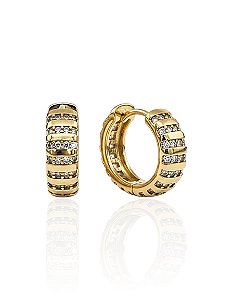 Brinco Argolinha Click Face Cravejada 1,5cm - Banho de Ouro 18k