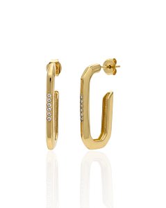 Brinco Meia Argola c/ cravejado 3cm - Banho de Ouro 18k
