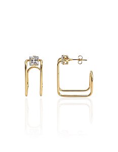 Brinco Argola Quadrada Dupla c/ Zircônia 2,5cm - Banho de Ouro 18k