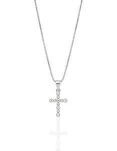 Colar Cruz Cravejada c/ Banho de Ródio 45cm - Prata 925