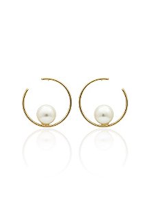 Brinco Argola Frontal com Pérola - Banho de Ouro 18k