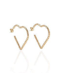 Brinco Argola Coração com Tubinhos 3,5cm - Banho de Ouro 18k