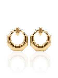 Brinco Argola Frontal Sextavada Lisa Vazada 4,8cm - Banho de Ouro 18k