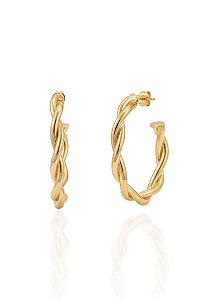 Brinco Argola Oval Torcida 4,5cm - Banho de Ouro 18k