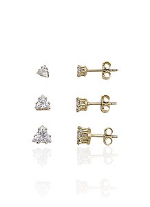 Brinco Trio Triângulo Zircônia - Banho de Ouro 18k