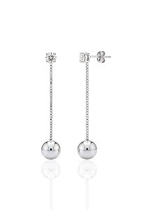 Brinco Ponto de Luz c/ Veneziana e Bola 4cm - Prata 925