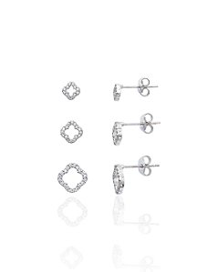 Brinco Trio Trevo Cravejado Vazado - Prata 925