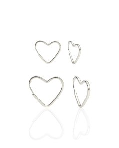 Brinco Duo de Argola Coração Encaixe - Prata 925