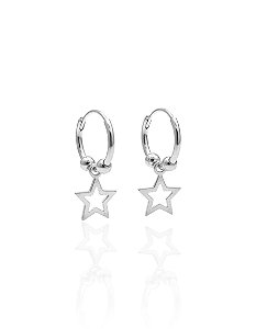 Brinco Argolinha com Pingente Estrela e 2 Bolinhas Encaixe 1,2cm - Prata 925