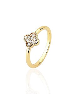 Anel Falange/Infantil Trevo Cravejado - Banho de Ouro 18k