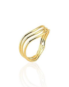 Anel Falange 3 Linhas Onduladas - Banho de Ouro 18k