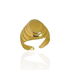 Anel Regulável Dedinho Oval Camadas - Banho de Ouro 18k