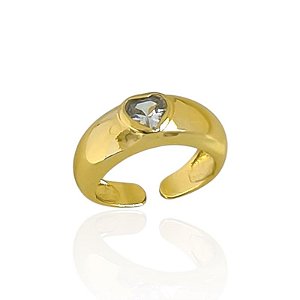 Anel Regulável Liso com Zircônia Coração Cravação Inglesa - Banho de Ouro 18k