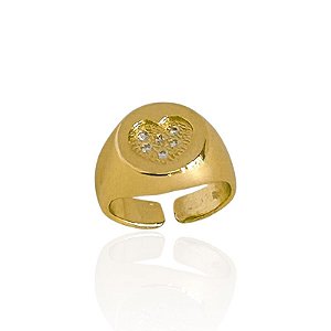 Anel Regulável Dedinho Coração Cravejado - Banho de Ouro 18k
