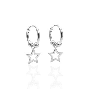 Brinco Argolinha com Pingente Estrela e 2 Bolinhas Encaixe 1,2cm - Prata 925