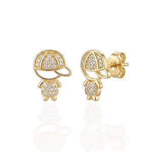 Brinco Menino Cravejado - Banho de Ouro 18k