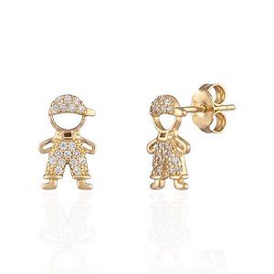Brinco Menino Adolescente Cravejado - Banho de Ouro 18k