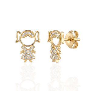 Brinco Menina Cravejado - Banho de Ouro 18k