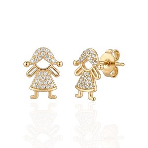 Brinco Menina Adolescente Cravejado - Banho de Ouro 18k