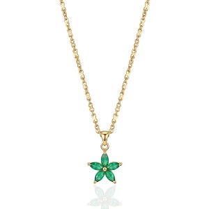 Colar Flor Verde com Corrente Elo Infinito 45cm - Banho de Ouro 18k