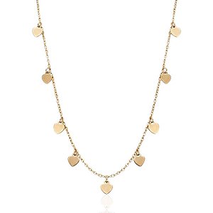Colar Pingentes de Coração 45cm - Banho de Ouro 18k