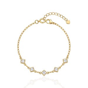 Pulseira 5 Losangos de Zircônia Cristal - Banho Ouro 18k