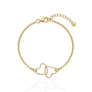 Pulseira 2 Corações Entrelaçados Vazados - Banho de Ouro 18k
