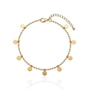 Pulseira Corrente Bolinha com Medalhinhas Lisas - Banho Ouro 18k