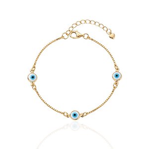 Pulseira Veneziana com 3 Olhos Grego - Banho Ouro 18k