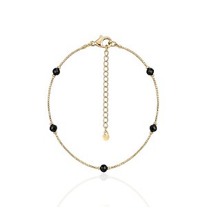 Pulseira Veneziana com Cristais Preto - Banho Ouro 18k