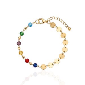 Pulseira Medalinhas Lisas, Cristais e Bolinhas - Banho Ouro 18k