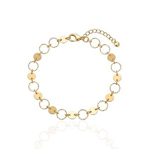 Pulseira Círculos Vazados + Medalinhas Lisas - Banho Ouro 18k